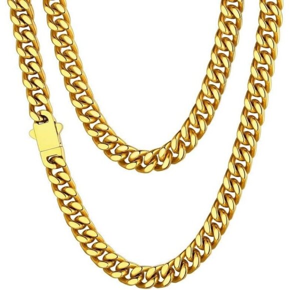Men's 7mm Width Steel 18K Gold Plated Cuban Durable Hip Hop Gold Chain Jewelry